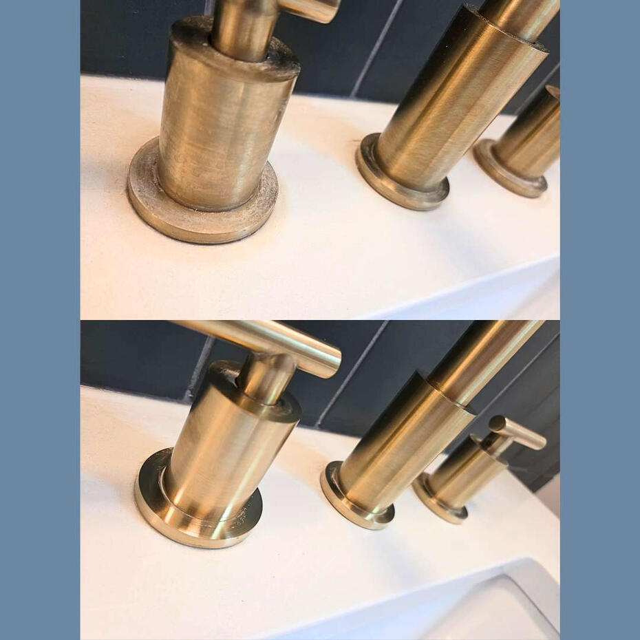 Hard water build up on faucets was removed with Barkeeper's Friend, citric acid and elbow grease.