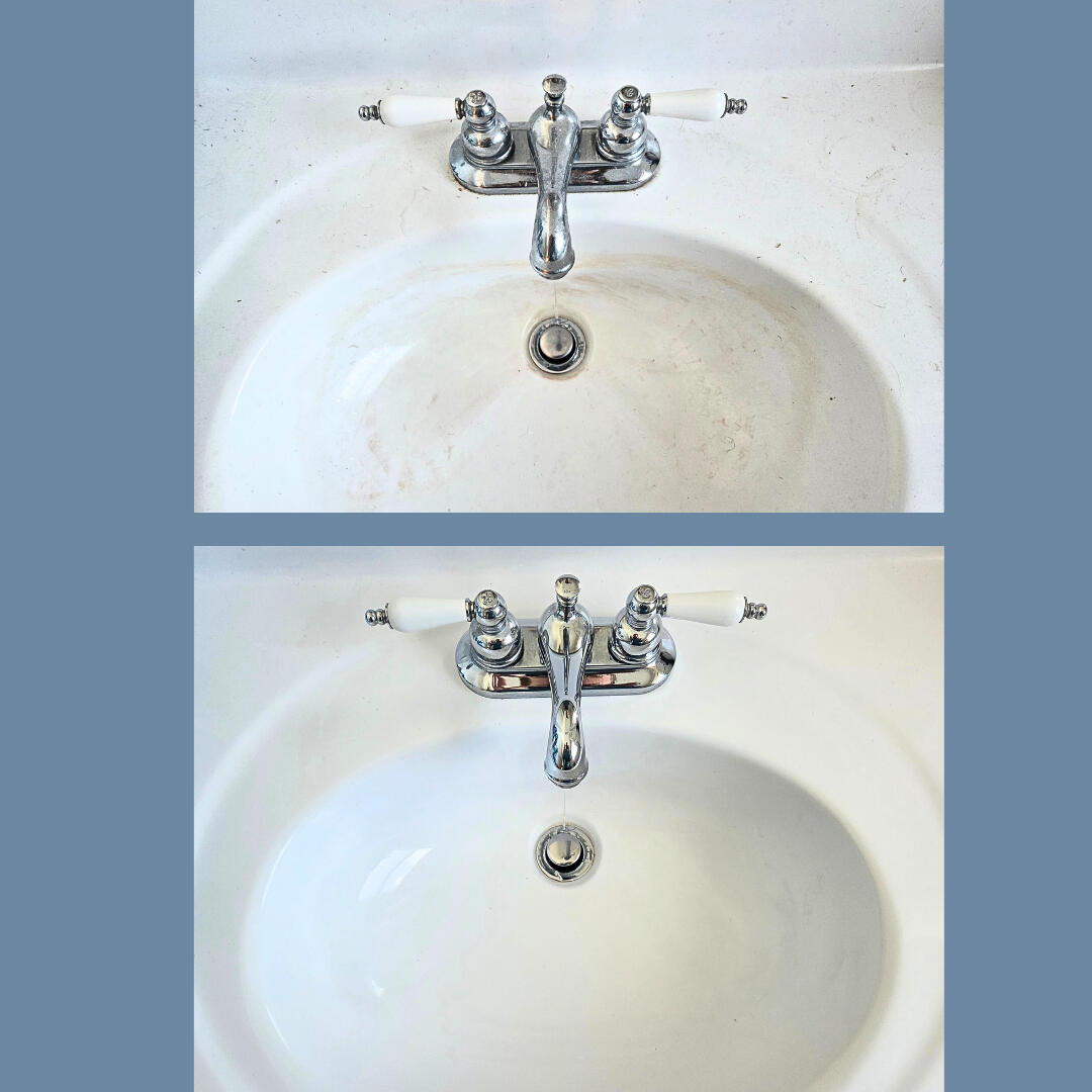 Limescale build up on a bathroom sink Limescale build up on a bathroom sink